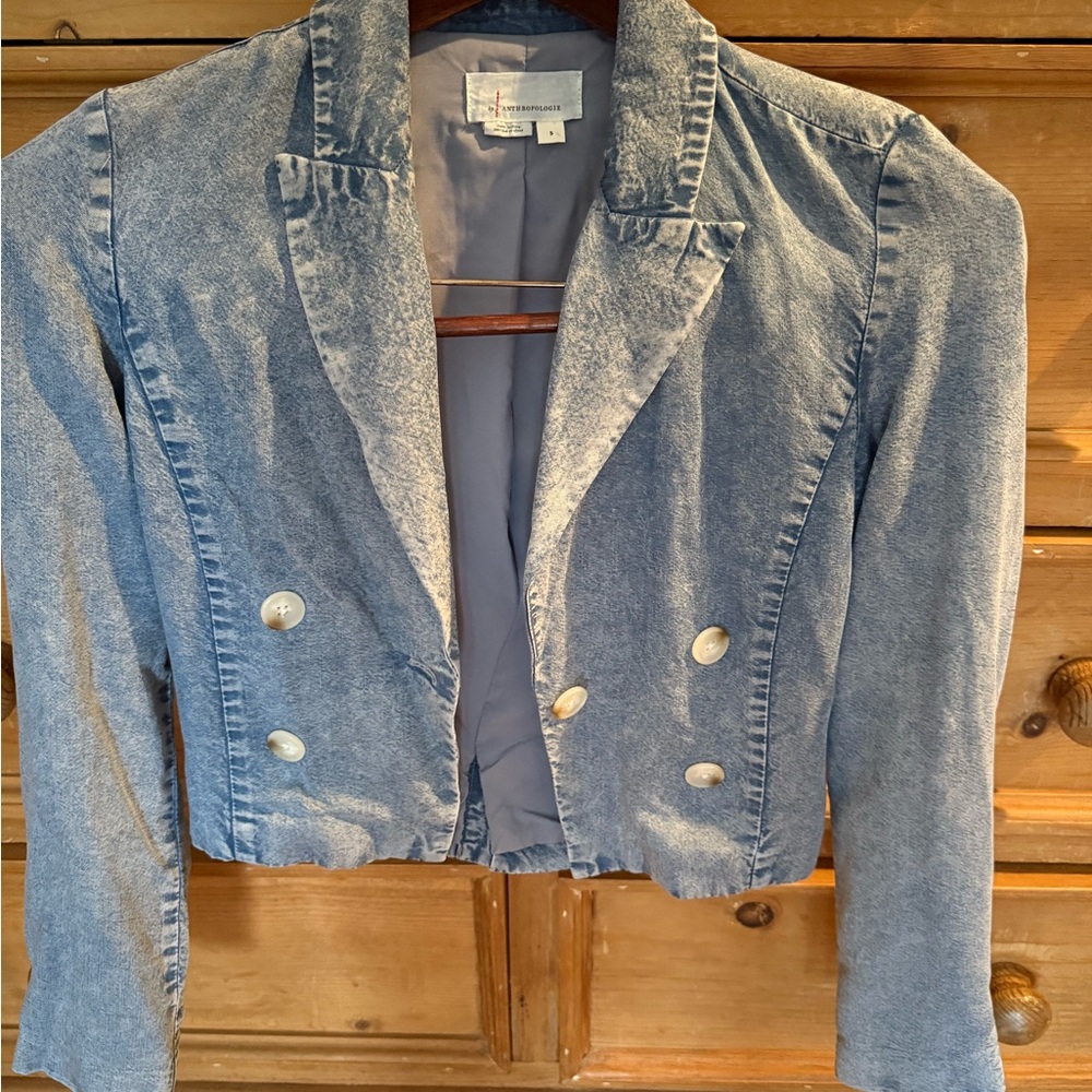 Anthropologie Light Blue Double-Breasted Jacket